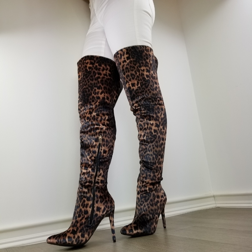 Leopard Print Thigh High Heel Boots - Picture 8 of 8